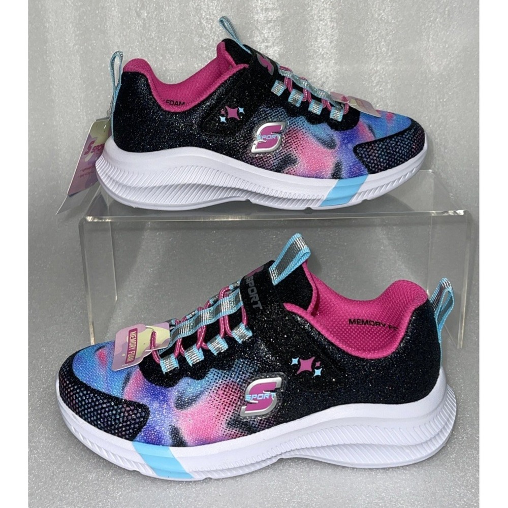 S Sport By Skechers Cora Black & Multicolor‎ Tie Dye Sneakers Girls Size 13 NEW